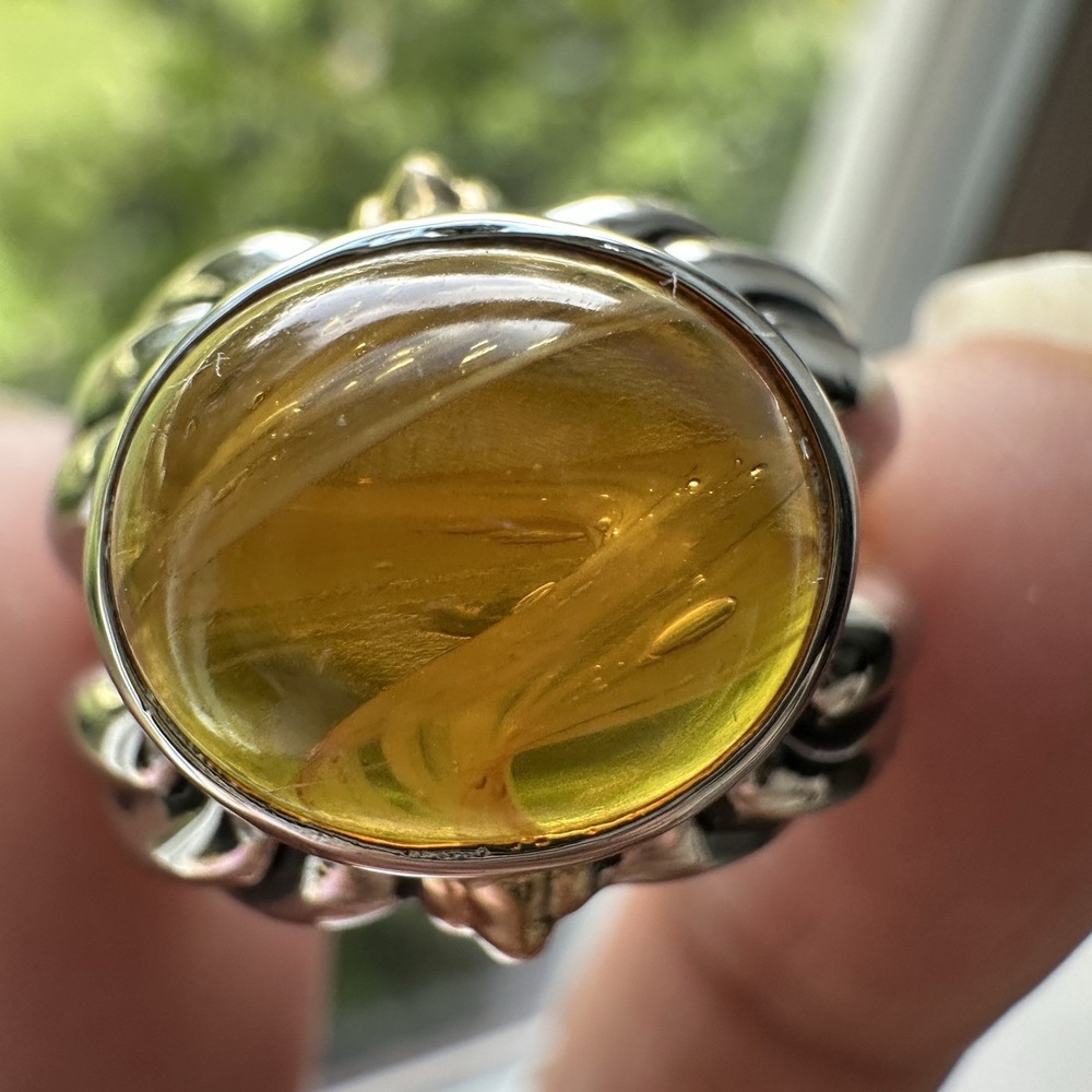 Vintage ESPO Joseph Esposito Accent Ring Size 6  Swirl Art Glass 14KTGE Ribbed‎